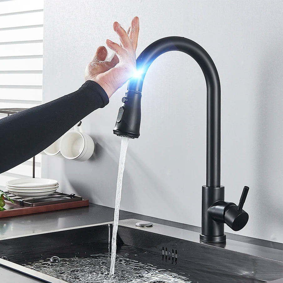 Black Pull Out Touch Sensor Kitchen Mixer Tap black-c by HitMyNeed