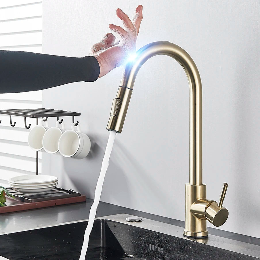 Black Pull Out Touch Sensor Kitchen Mixer Tap brushed-gold-a by HitMyNeed