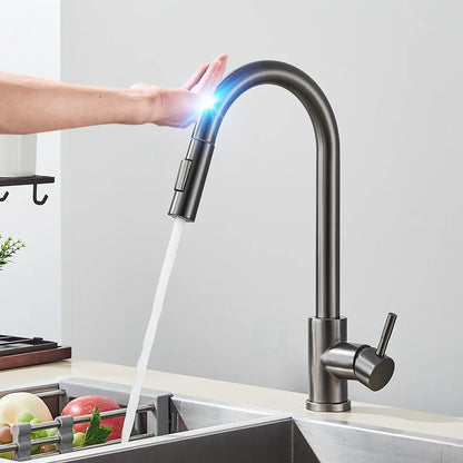 Black Pull Out Touch Sensor Kitchen Mixer Tap gun-gray by HitMyNeed