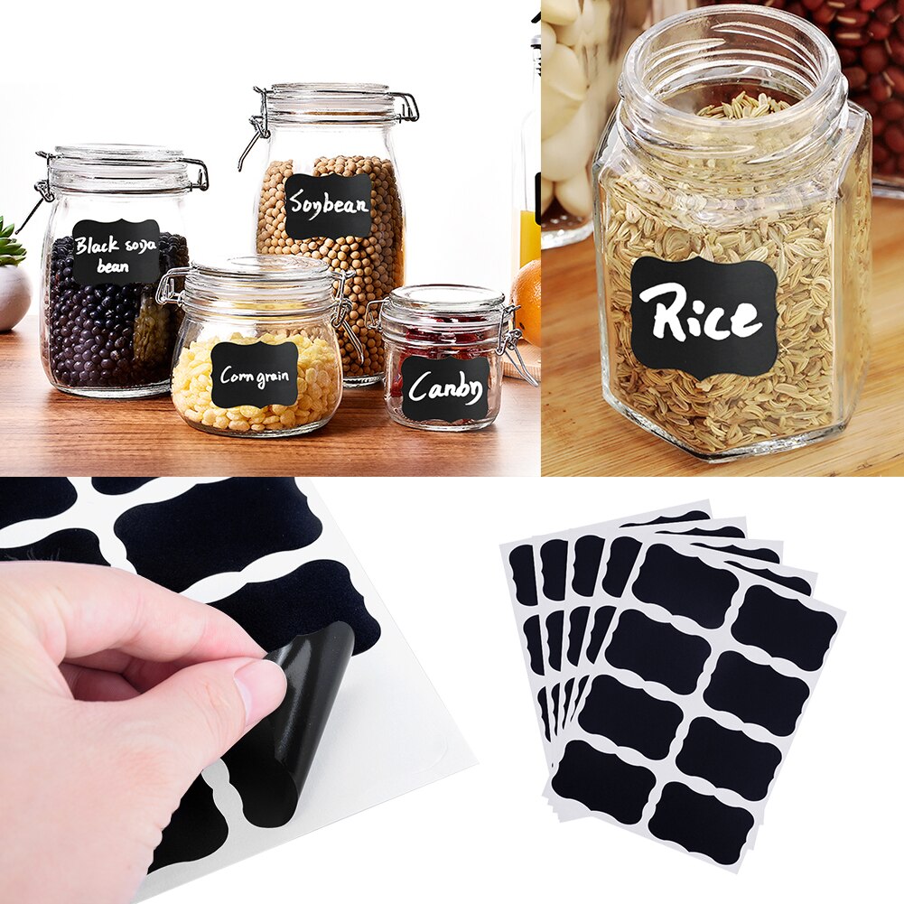 Black Reusable Sticker Labels for Jars (32 Pcs) by HitMyNeed