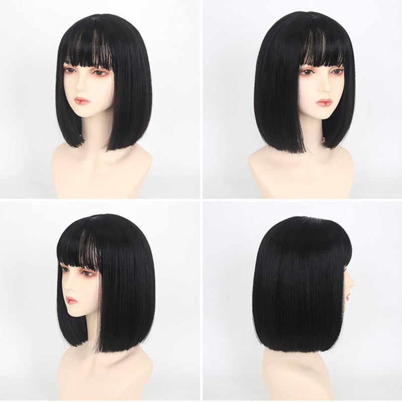 Black Short Bob Wig with Straight Bangs Lace Front by HitMyNeed