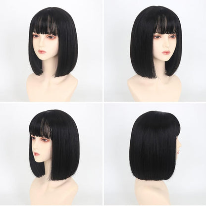 Black Short Bob Wig with Straight Bangs Lace Front by HitMyNeed