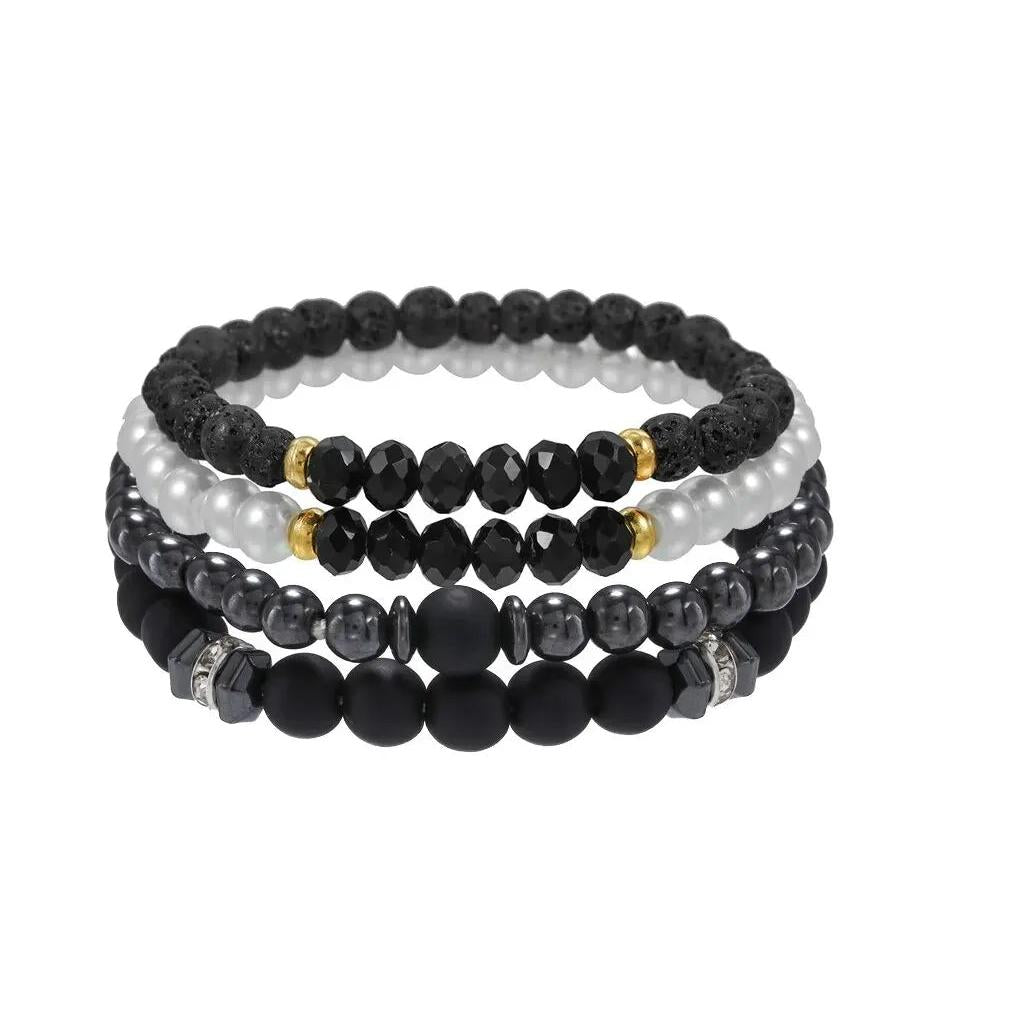 Black Volcanic & Wood Bead Multi-Layer Bracelet Set 2740-9564 by HitMyNeed