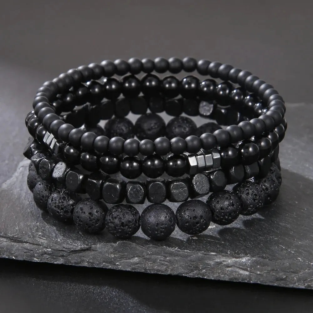 Black Volcanic & Wood Bead Multi-Layer Bracelet Set zj10491 by HitMyNeed