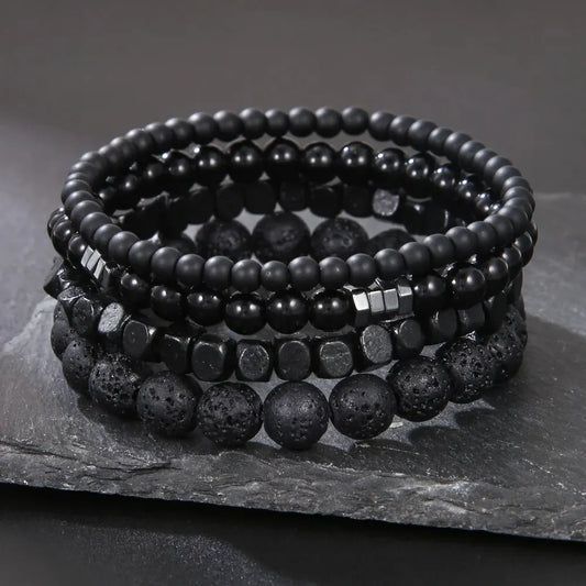 Black Volcanic & Wood Bead Multi-Layer Bracelet Set zj10491 by HitMyNeed