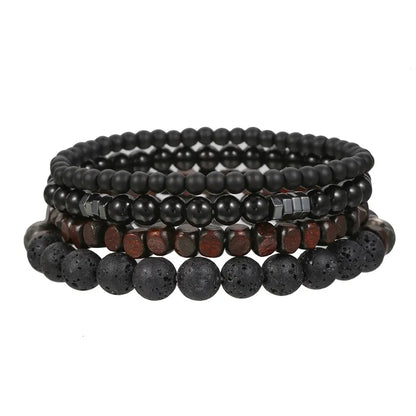 Black Volcanic & Wood Bead Multi-Layer Bracelet Set zj9719 by HitMyNeed