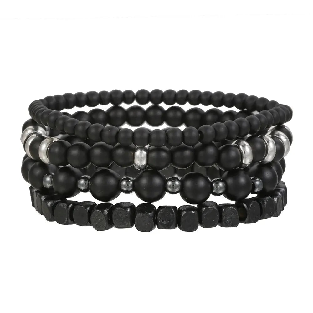 Black Volcanic & Wood Bead Multi-Layer Bracelet Set zj9720 by HitMyNeed