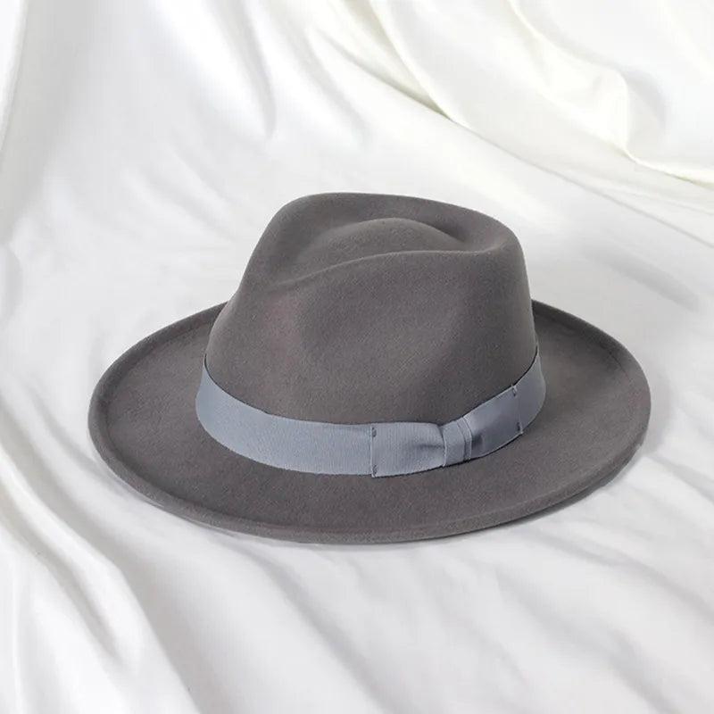 Black Wool Blend Fedora Jazz Hat with Bow Detail by HitMyNeed