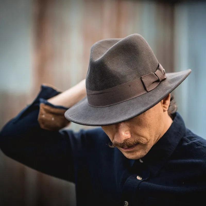 Black Wool Blend Fedora Jazz Hat with Bow Detail by HitMyNeed