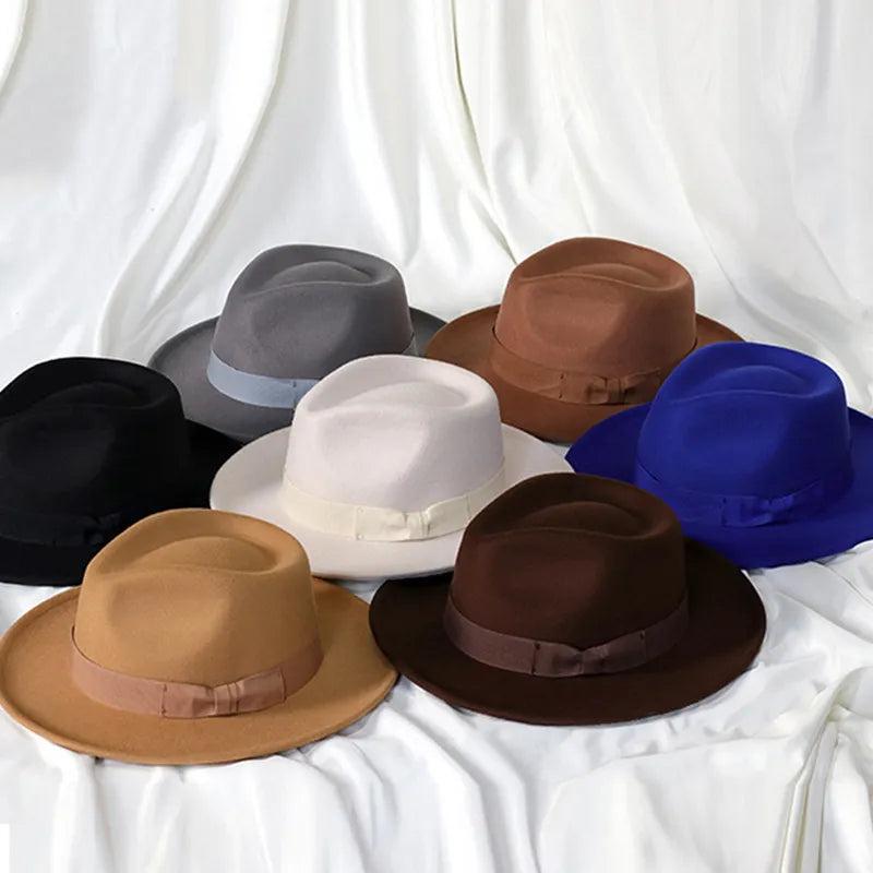Black Wool Blend Fedora Jazz Hat with Bow Detail by HitMyNeed