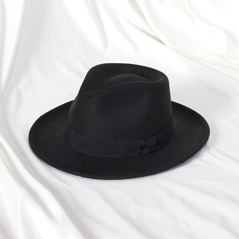 Black Wool Blend Fedora Jazz Hat with Bow Detail black by HitMyNeed