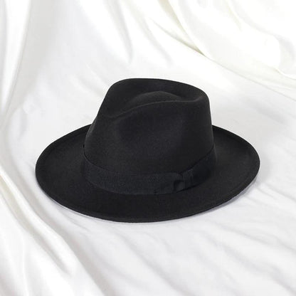 Black Wool Blend Fedora Jazz Hat with Bow Detail black by HitMyNeed