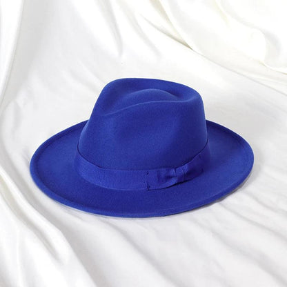 Black Wool Blend Fedora Jazz Hat with Bow Detail blue by HitMyNeed