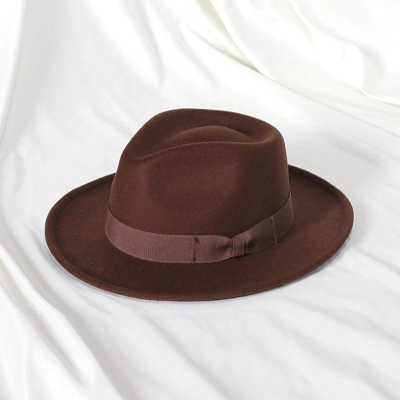 Black Wool Blend Fedora Jazz Hat with Bow Detail coffee by HitMyNeed