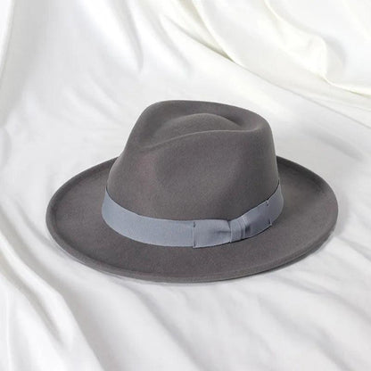 Black Wool Blend Fedora Jazz Hat with Bow Detail gray by HitMyNeed