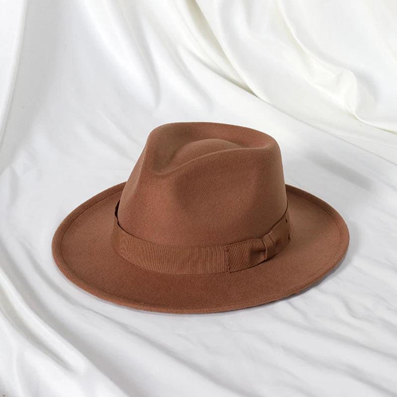 Black Wool Blend Fedora Jazz Hat with Bow Detail khaki by HitMyNeed