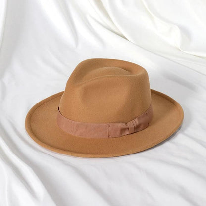 Black Wool Blend Fedora Jazz Hat with Bow Detail light-brown by HitMyNeed