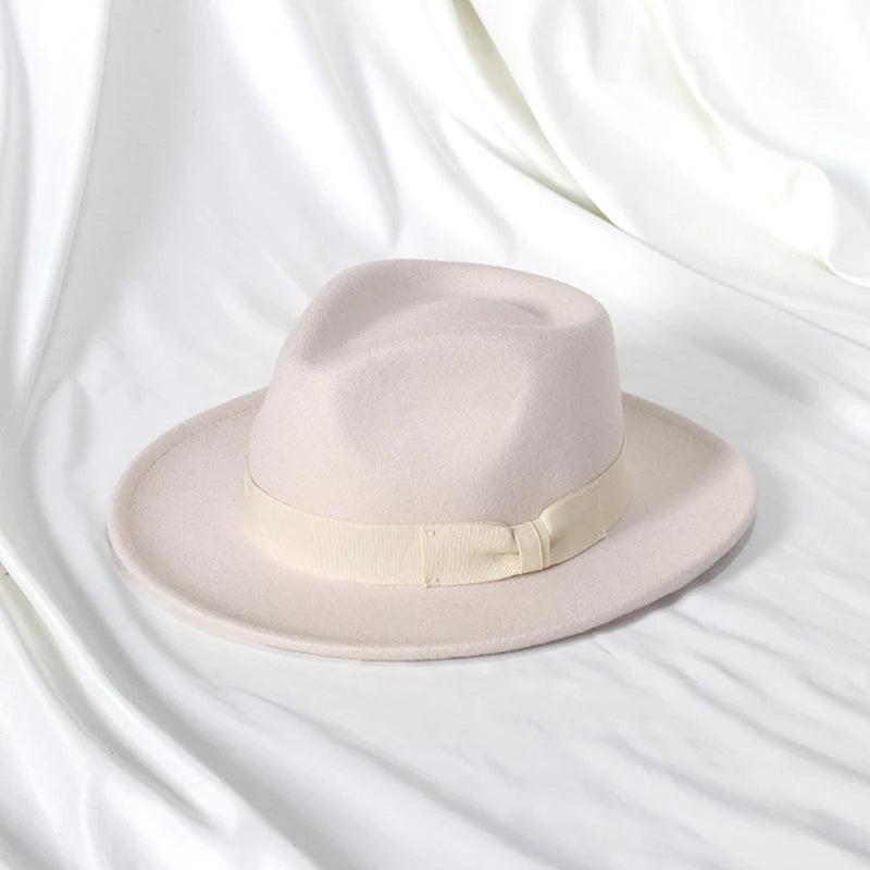 Black Wool Blend Fedora Jazz Hat with Bow Detail white by HitMyNeed