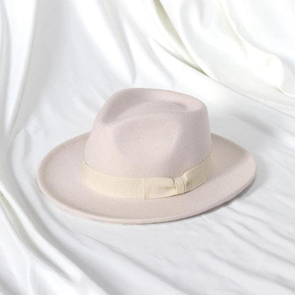 Black Wool Blend Fedora Jazz Hat with Bow Detail white by HitMyNeed