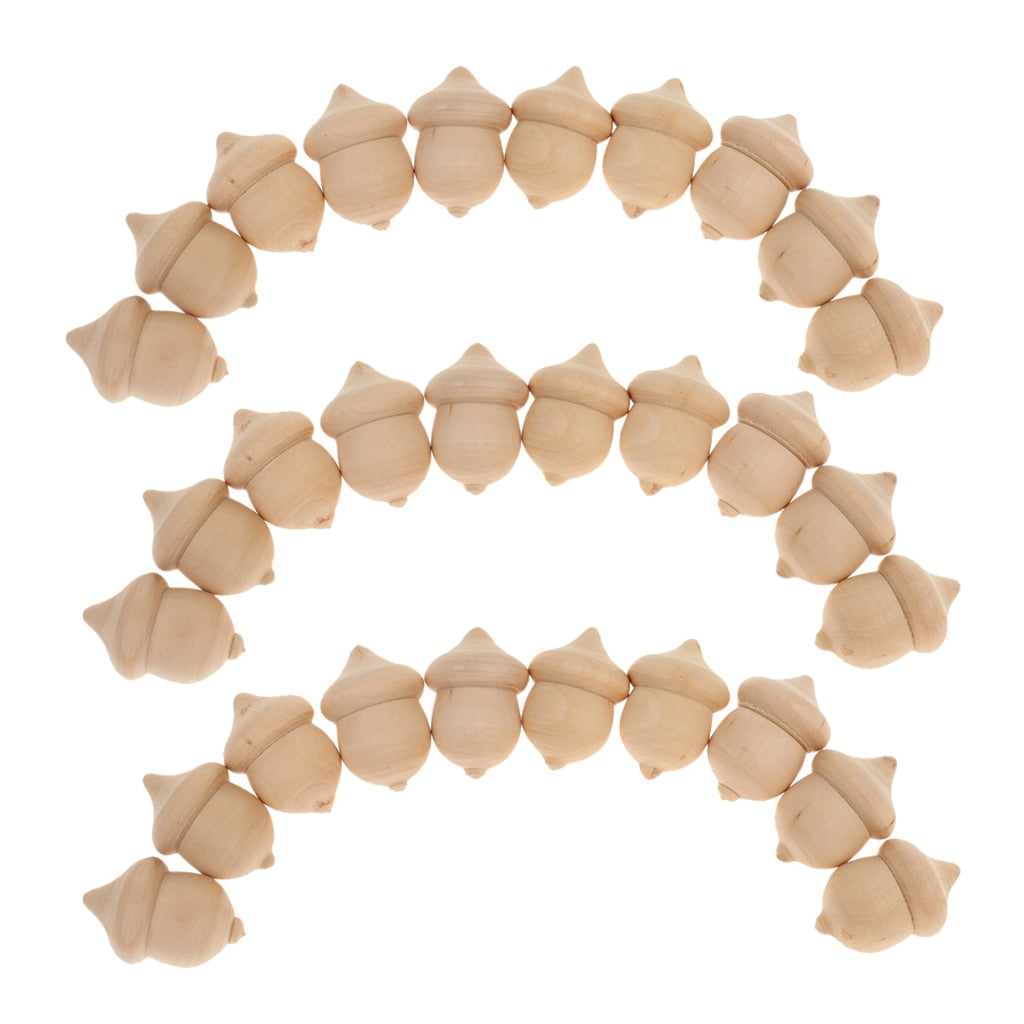 Blank Unfinished Wooden Acorns, 30 Pack Craft Set by HitMyNeed