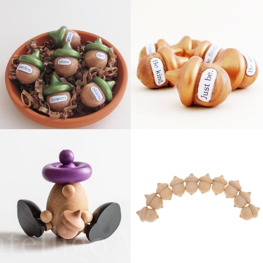 Blank Unfinished Wooden Acorns, 30 Pack Craft Set by HitMyNeed