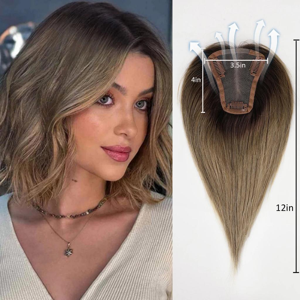 Blonde Purple Root Remy Human Hair Topper 12 Inch htfk003 by HitMyNeed