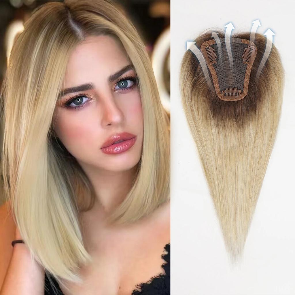Blonde Purple Root Remy Human Hair Topper 12 Inch htfk004 by HitMyNeed
