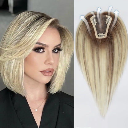 Blonde Purple Root Remy Human Hair Topper 12 Inch htfk005 by HitMyNeed