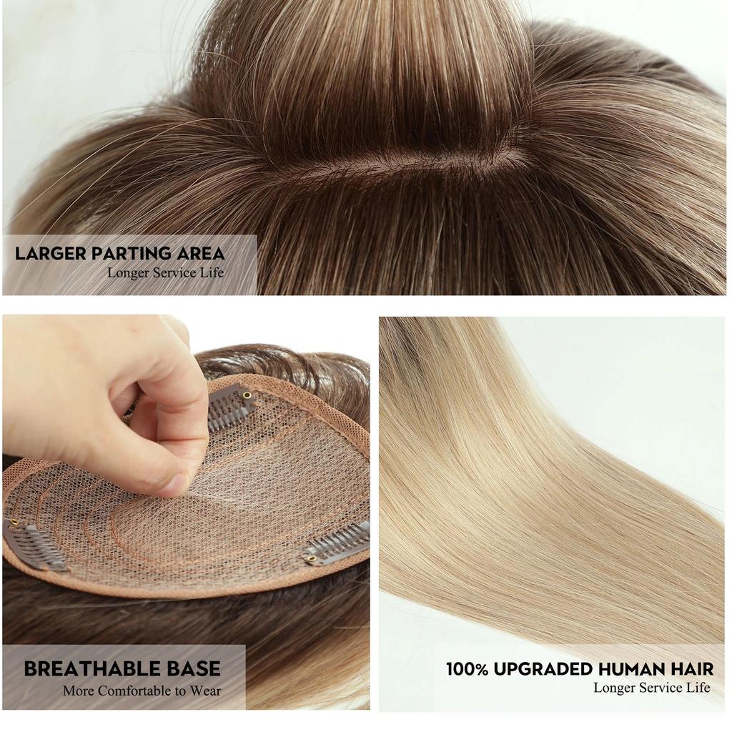 Blonde Silk Base Human Hair Topper with Bangs 14" by HitMyNeed
