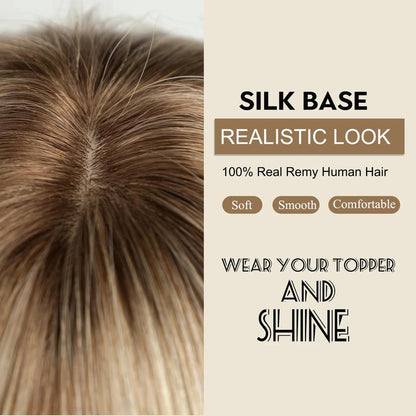 Blonde Silk Base Human Hair Topper with Bangs 14" by HitMyNeed