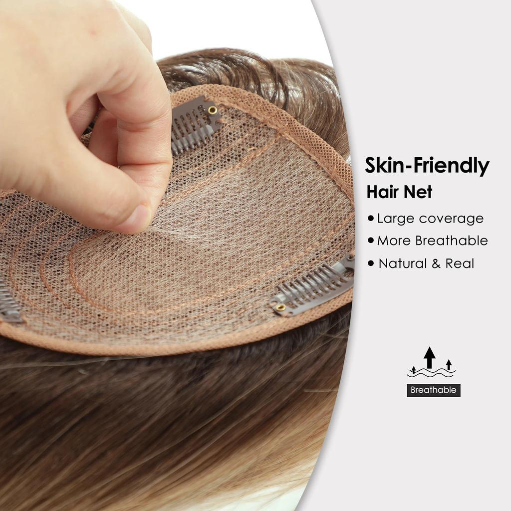 Blonde Silk Base Human Hair Topper with Bangs 14" by HitMyNeed