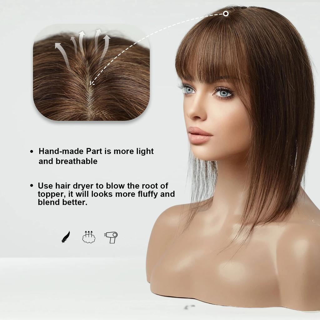Blonde Silk Base Human Hair Topper with Bangs 14" fk002 by HitMyNeed
