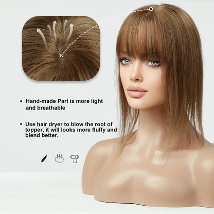 Blonde Silk Base Human Hair Topper with Bangs 14" fk003 by HitMyNeed