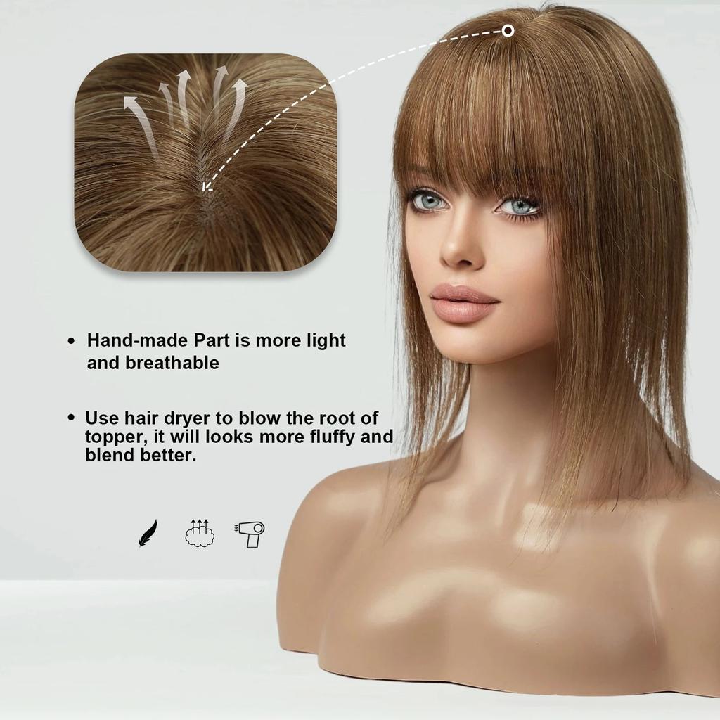 Blonde Silk Base Human Hair Topper with Bangs 14" fk005 by HitMyNeed