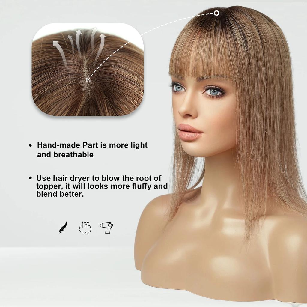 Blonde Silk Base Human Hair Topper with Bangs 14" fk006 by HitMyNeed