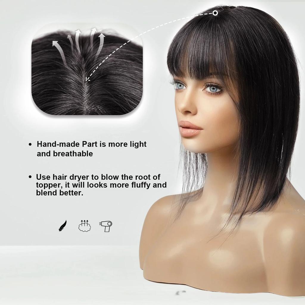 Blonde Silk Base Human Hair Topper with Bangs 14" fk008 by HitMyNeed