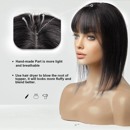 Blonde Silk Base Human Hair Topper with Bangs 14" fk008 by HitMyNeed
