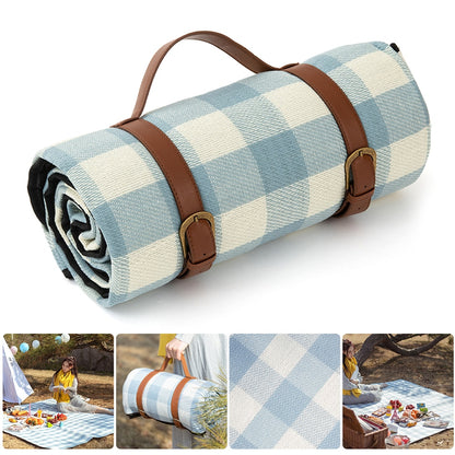Blue Checkered Large Waterproof Picnic Blanket by HitMyNeed