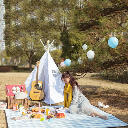 Blue Checkered Large Waterproof Picnic Blanket by HitMyNeed