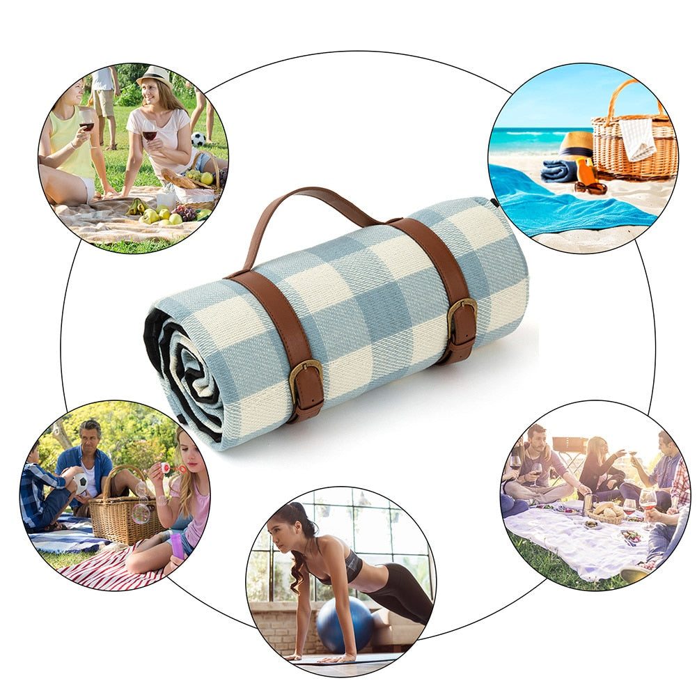 Blue Checkered Large Waterproof Picnic Blanket by HitMyNeed