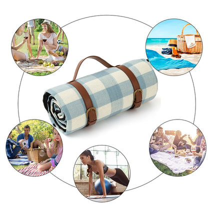 Blue Checkered Large Waterproof Picnic Blanket by HitMyNeed