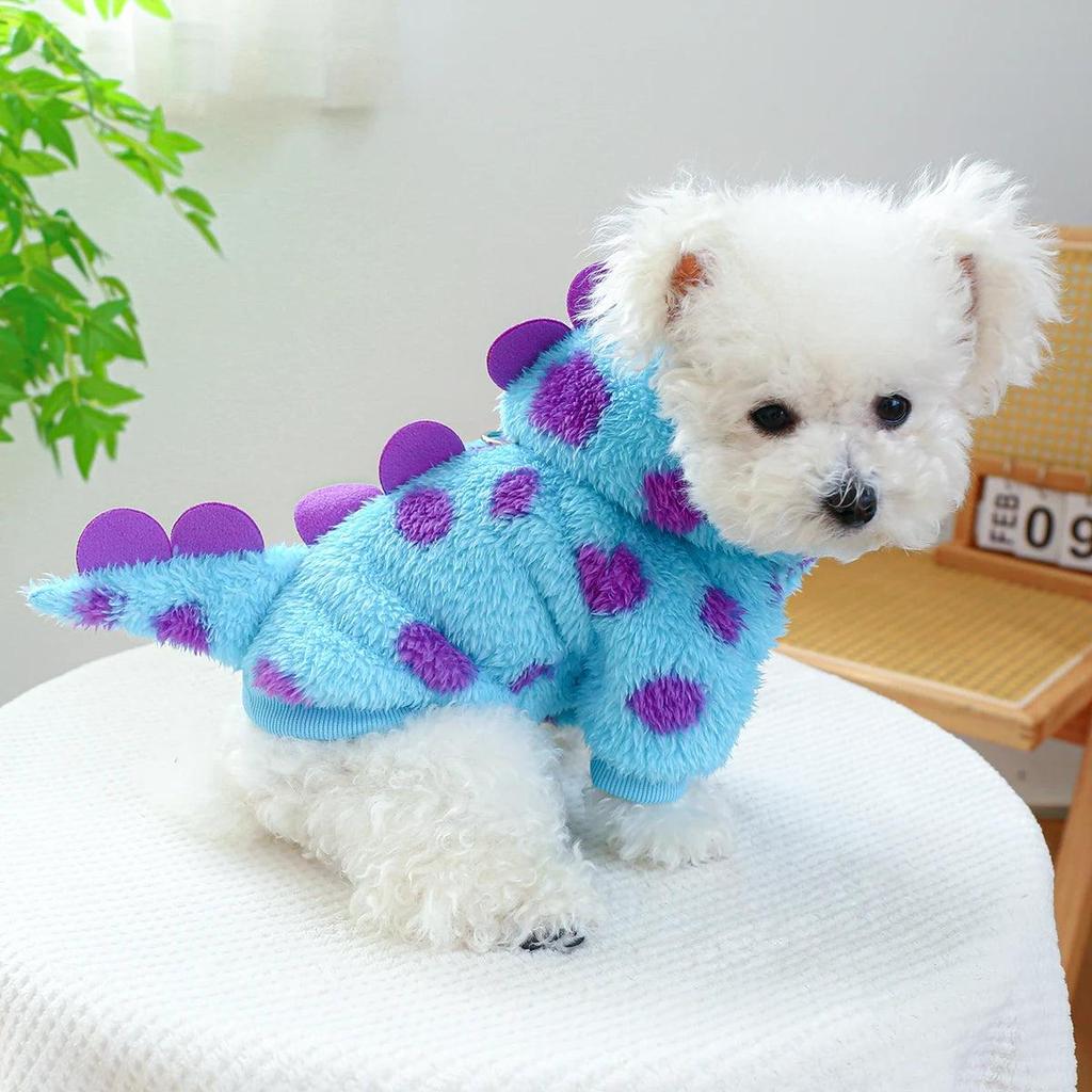 Blue Dinosaur Hooded Winter Coat for Small Pets by HitMyNeed