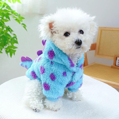 Blue Dinosaur Hooded Winter Coat for Small Pets by HitMyNeed