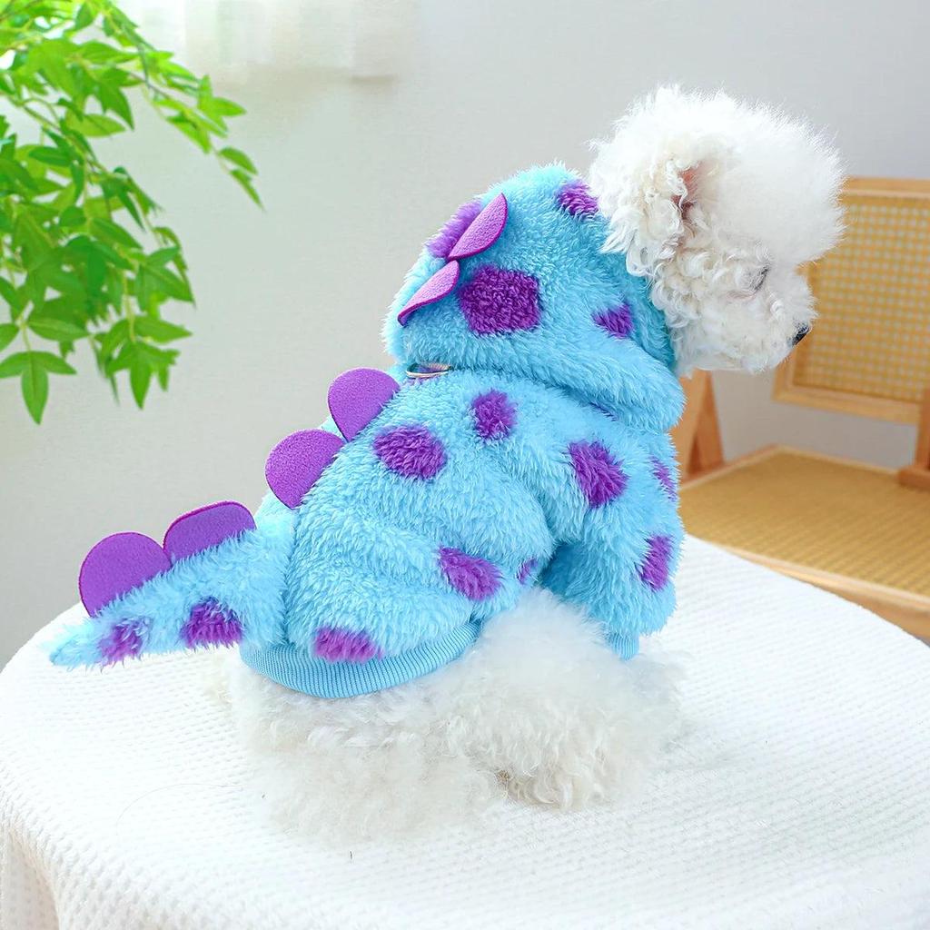 Blue Dinosaur Hooded Winter Coat for Small Pets by HitMyNeed
