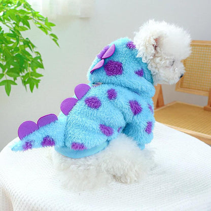 Blue Dinosaur Hooded Winter Coat for Small Pets by HitMyNeed