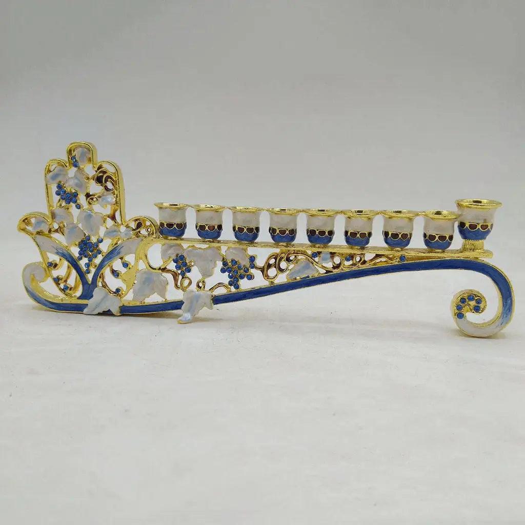 Blue Enamel Hanukkah Menorah 9-Branch Candle Holder by HitMyNeed
