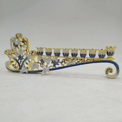Blue Enamel Hanukkah Menorah 9-Branch Candle Holder by HitMyNeed