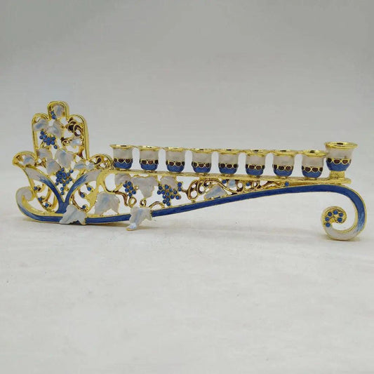 Blue Enamel Hanukkah Menorah 9-Branch Candle Holder by HitMyNeed