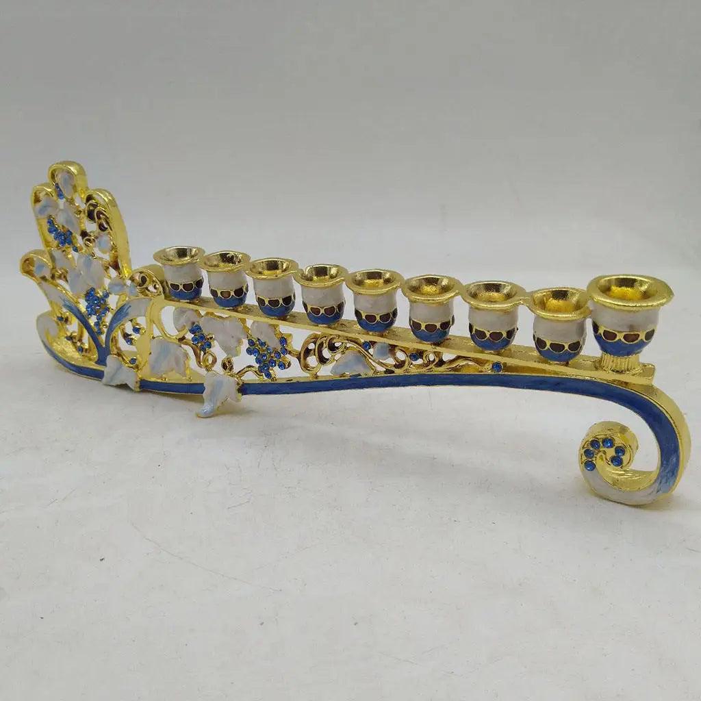 Blue Enamel Hanukkah Menorah 9-Branch Candle Holder by HitMyNeed