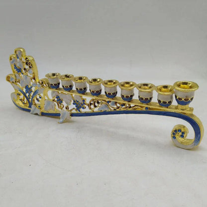 Blue Enamel Hanukkah Menorah 9-Branch Candle Holder by HitMyNeed